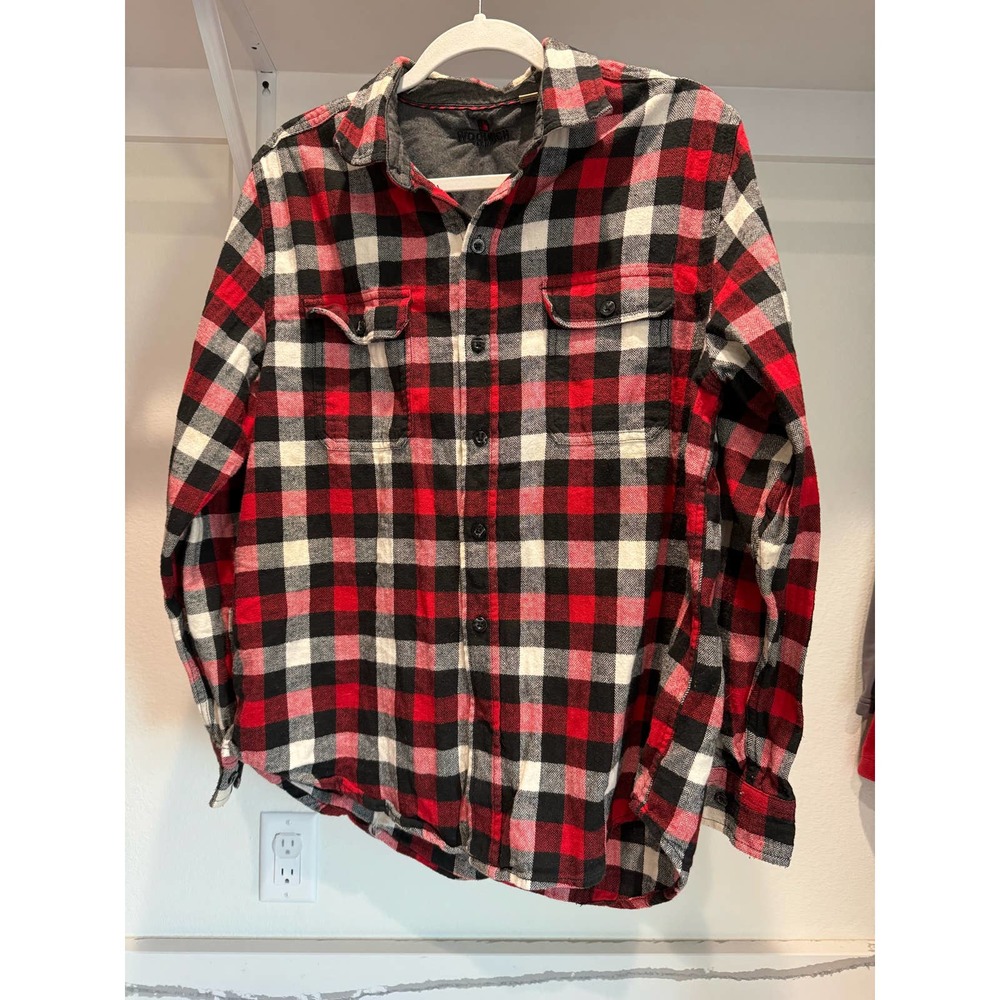 Woolrich Men's Flannel Long-Sleeve Shirt Size Large Red Black - Picture 2 of 7